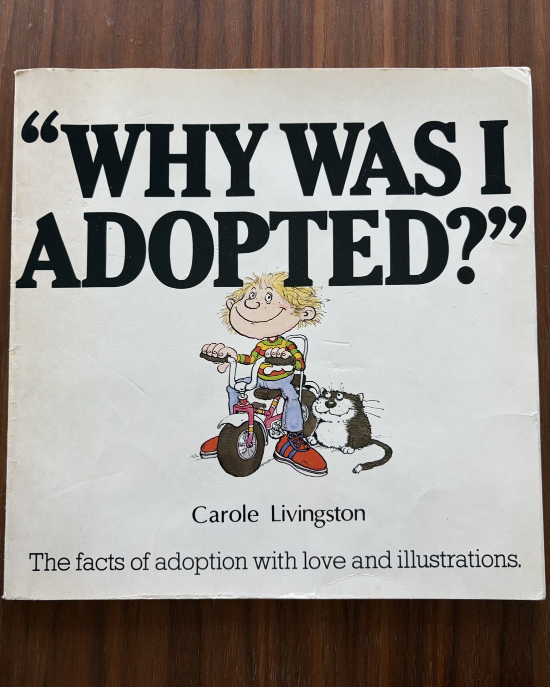 A worn copy of the childrens book Why Was I Adopted? by Carole Livingston.